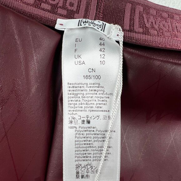 NWT Wolford Net Vegan Leather Leggings Port Royale Burgundy Logo High Waist Pant - Picture 6 of 12
